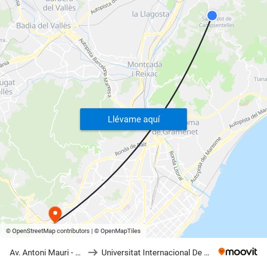 Av. Antoni Mauri - Heures to Universitat Internacional De Catalunya map