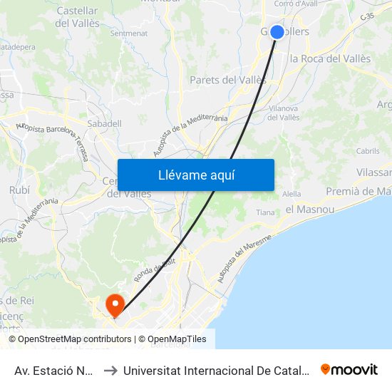 Av. Estació Nord to Universitat Internacional De Catalunya map