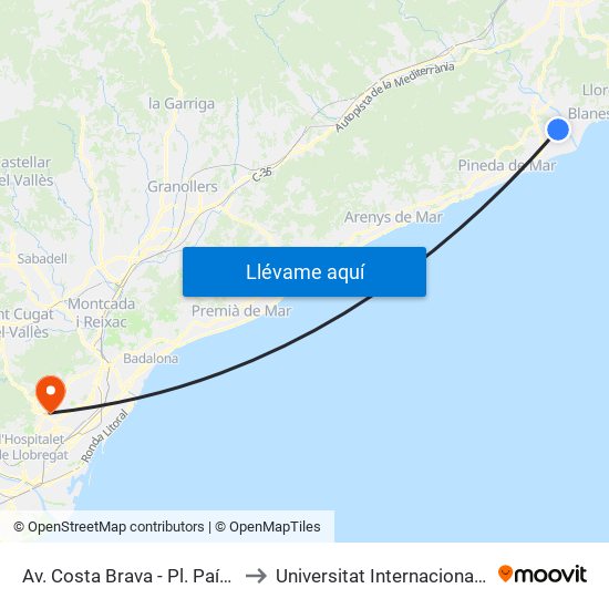 Av. Costa Brava - Pl. País De Sepharad to Universitat Internacional De Catalunya map