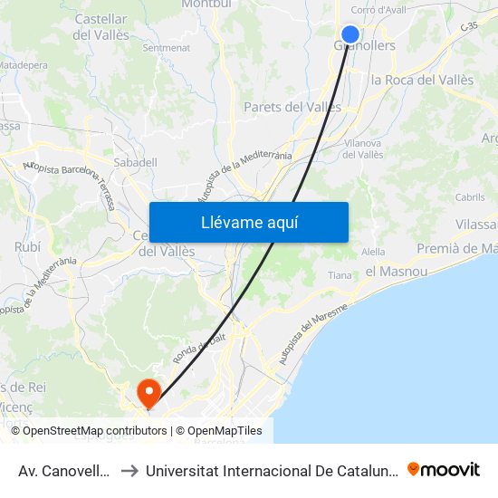 Av. Canovelles to Universitat Internacional De Catalunya map