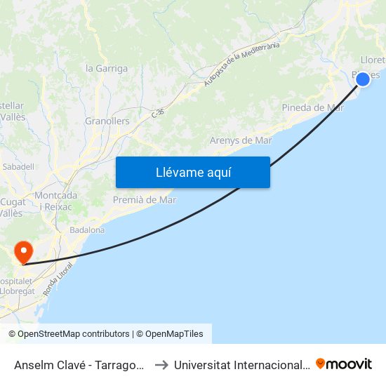Anselm Clavé - Tarragona - Telefónica to Universitat Internacional De Catalunya map
