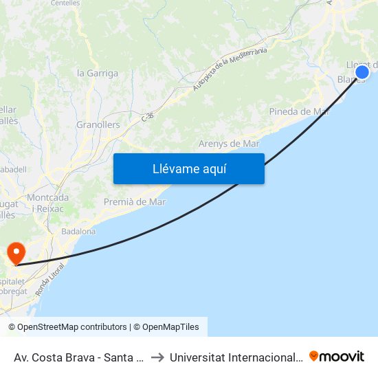 Av. Costa Brava - Santa Cristina (Ll-B) to Universitat Internacional De Catalunya map