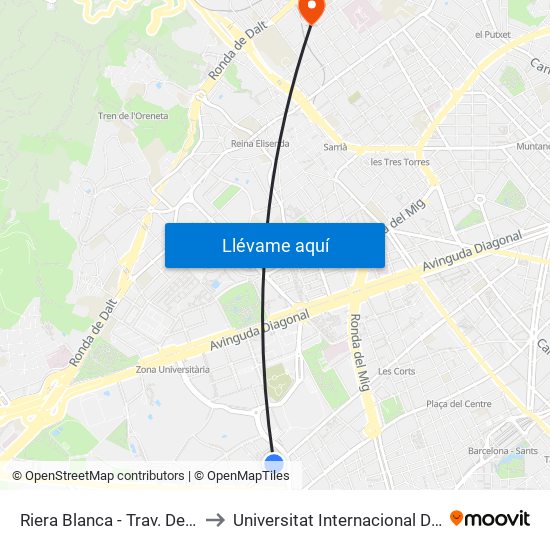 Riera Blanca - Trav. De Les Corts to Universitat Internacional De Catalunya map
