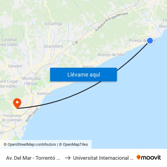 Av. Del Mar - Torrentó De Can Gelat to Universitat Internacional De Catalunya map
