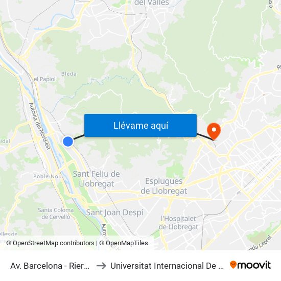 Av. Barcelona - Riera Bonet to Universitat Internacional De Catalunya map