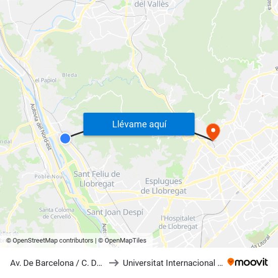 Av. De Barcelona / C. De La Mariona to Universitat Internacional De Catalunya map