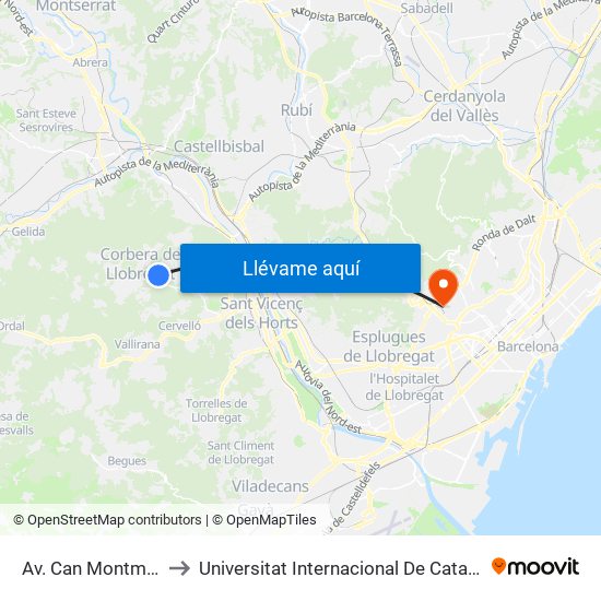 Av. Can Montmany to Universitat Internacional De Catalunya map