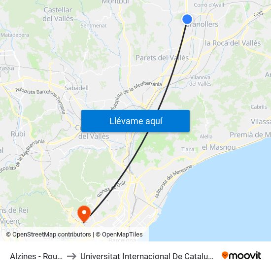 Alzines - Roure to Universitat Internacional De Catalunya map