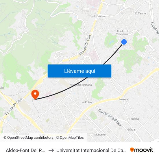 Aldea-Font Del Remei to Universitat Internacional De Catalunya map
