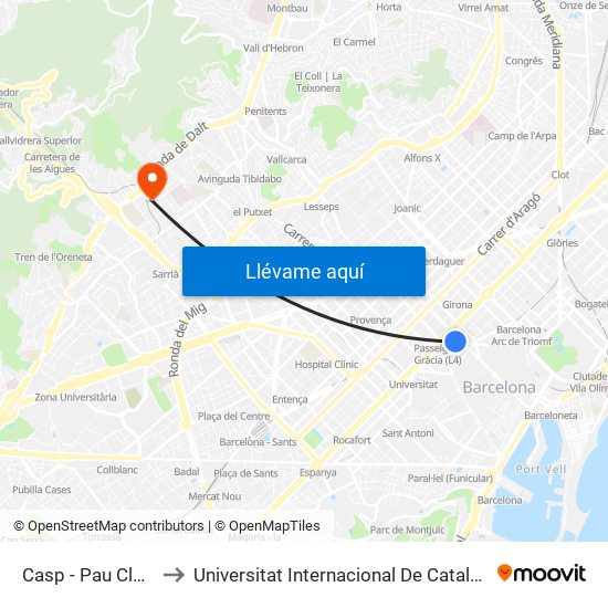 Casp - Pau Claris to Universitat Internacional De Catalunya map