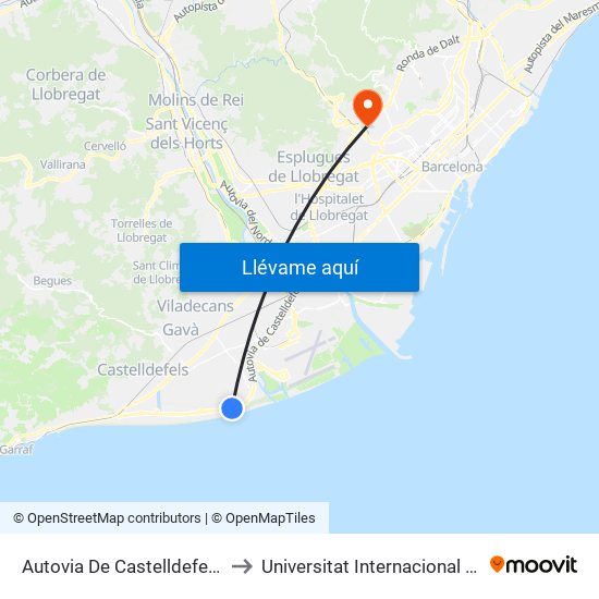 Autovia De Castelldefels - Km. 186 to Universitat Internacional De Catalunya map