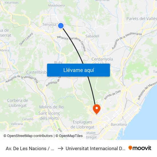 Av. De Les Nacions / C. Navarra to Universitat Internacional De Catalunya map