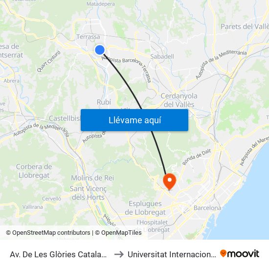 Av. De Les Glòries Catalanes / C. Del Bages to Universitat Internacional De Catalunya map
