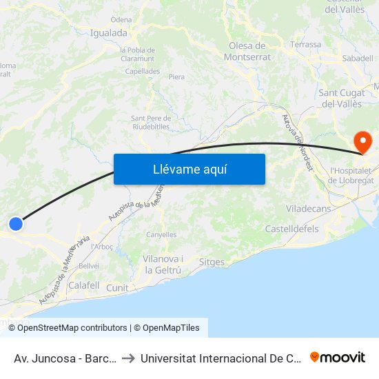 Av. Juncosa - Barcelona to Universitat Internacional De Catalunya map