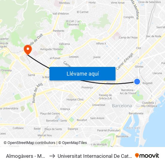 Almogàvers - Marina to Universitat Internacional De Catalunya map