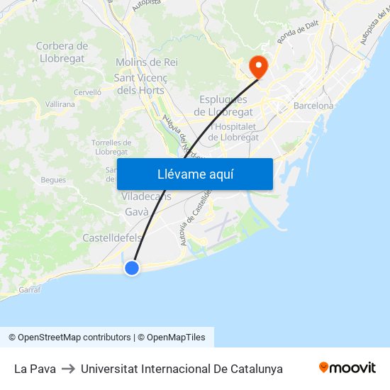La Pava to Universitat Internacional De Catalunya map