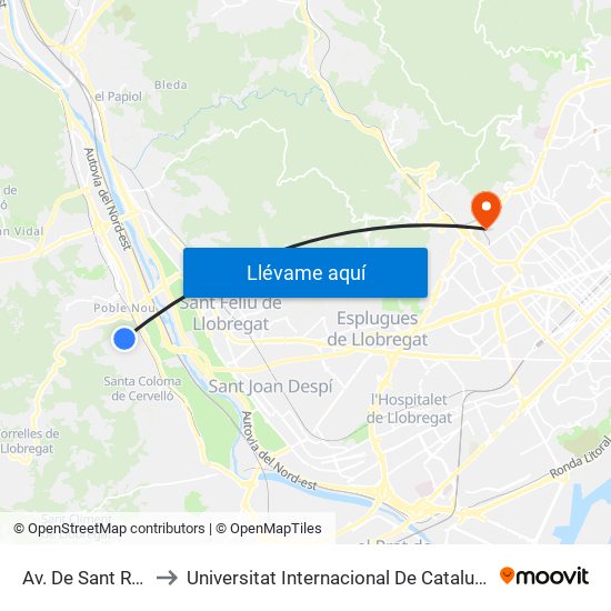 Av. De Sant Roc to Universitat Internacional De Catalunya map