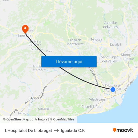 L’Hospitalet De Llobregat to Igualada C.F. map
