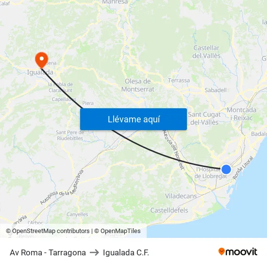 Av Roma - Tarragona to Igualada C.F. map