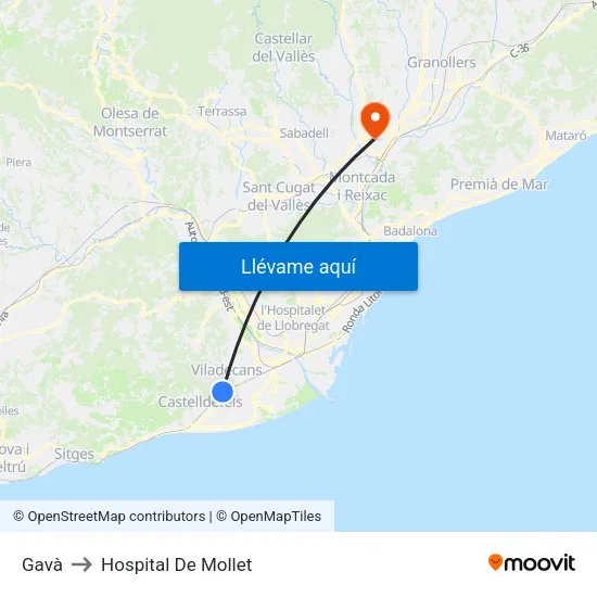 Gavà to Hospital De Mollet map