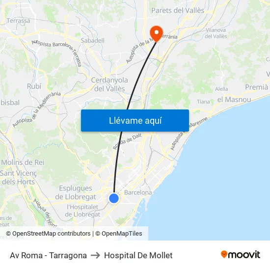 Av Roma - Tarragona to Hospital De Mollet map