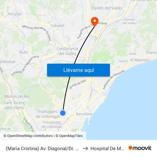(Maria Cristina) Av. Diagonal/Dr. Ferran to Hospital De Mollet map