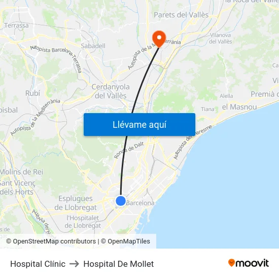 Hospital Clínic to Hospital De Mollet map