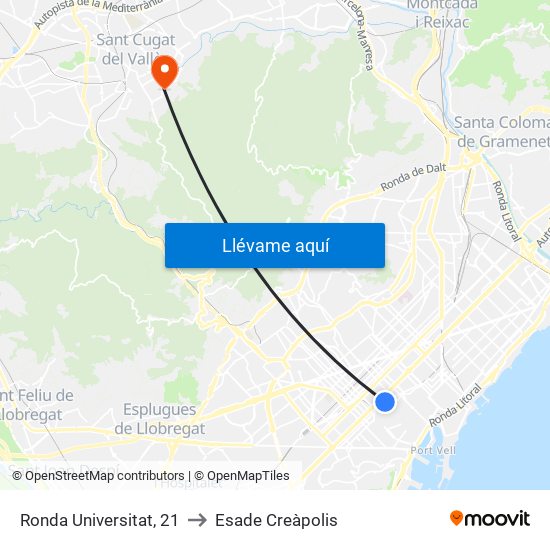 Ronda Universitat, 21 to Esade Creàpolis map