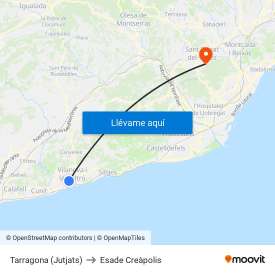 Tarragona (Jutjats) to Esade Creàpolis map