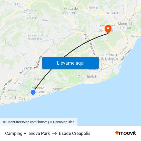 Càmping Vilanova Park to Esade Creàpolis map