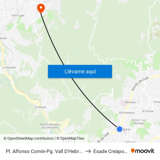 Pl. Alfonso Comín-Pg. Vall D'Hebron to Esade Creàpolis map