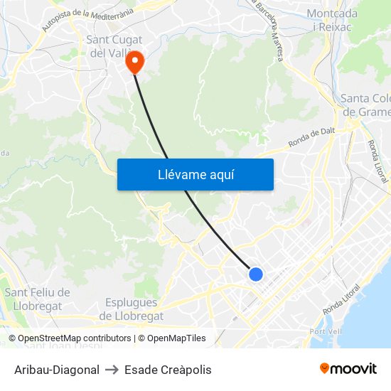 Aribau-Diagonal to Esade Creàpolis map