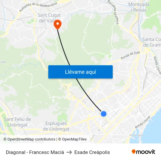 Diagonal - Francesc Macià to Esade Creàpolis map
