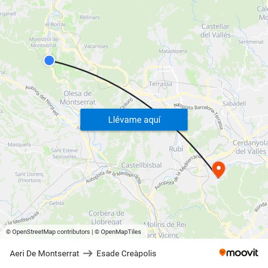 Aeri De Montserrat to Esade Creàpolis map