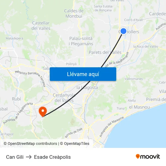 Can Gili to Esade Creàpolis map