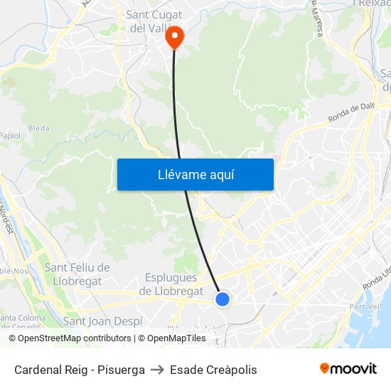 Cardenal Reig - Pisuerga to Esade Creàpolis map