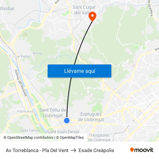 Av Torreblanca - Pla Del Vent to Esade Creàpolis map