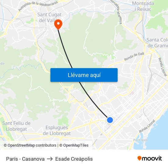 París - Casanova to Esade Creàpolis map