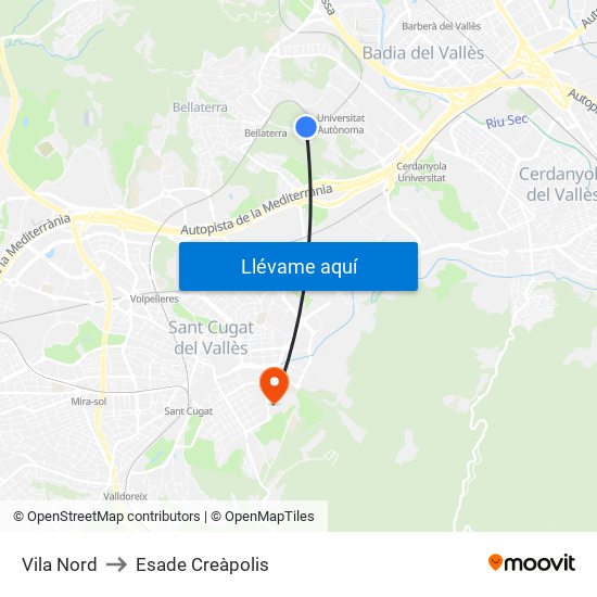 Vila Nord to Esade Creàpolis map