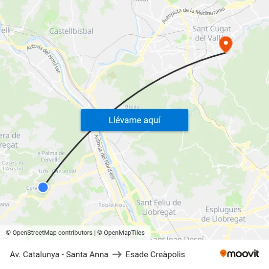 Av. Catalunya - Santa Anna to Esade Creàpolis map
