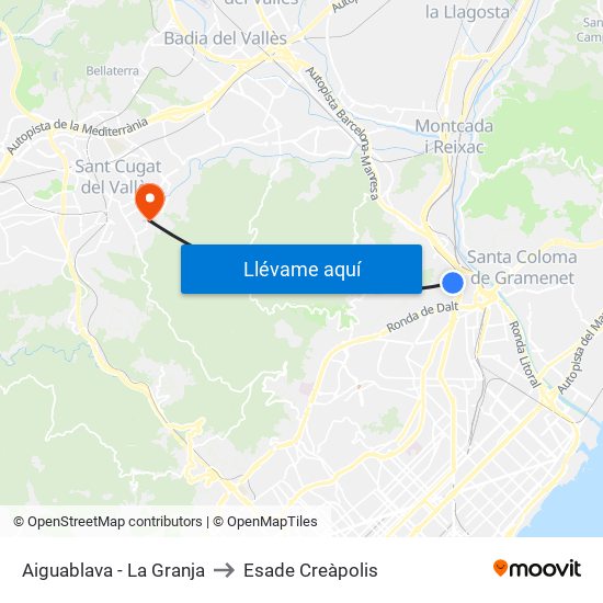 Aiguablava - La Granja to Esade Creàpolis map