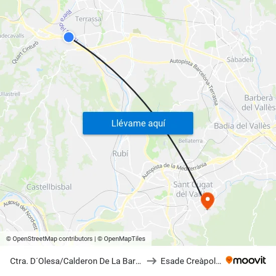 Ctra. D´Olesa/Calderon De La Barca to Esade Creàpolis map