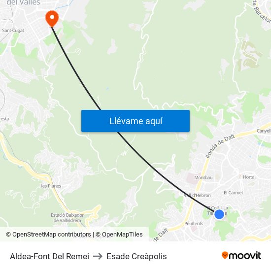 Aldea-Font Del Remei to Esade Creàpolis map