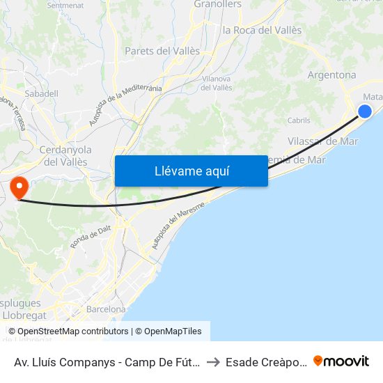 Av. Lluís Companys - Camp De Fútbol to Esade Creàpolis map