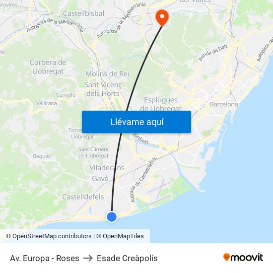 Av. Europa - Roses to Esade Creàpolis map