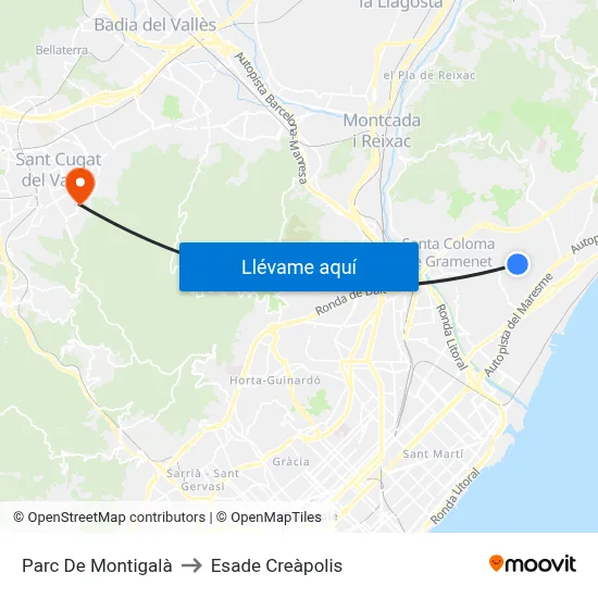 Parc De Montigalà to Esade Creàpolis map