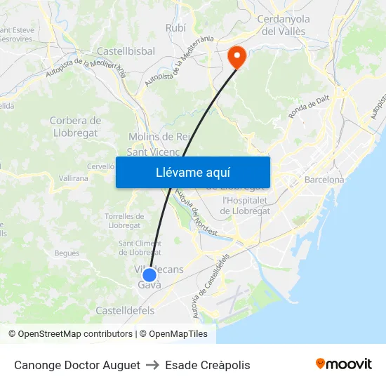 Canonge Doctor Auguet to Esade Creàpolis map