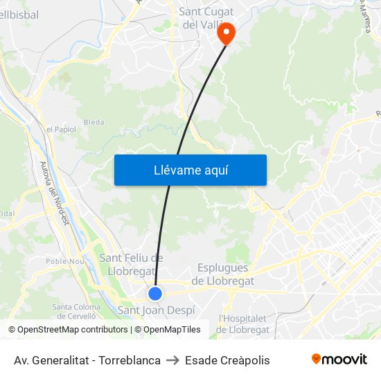 Av. Generalitat - Torreblanca to Esade Creàpolis map