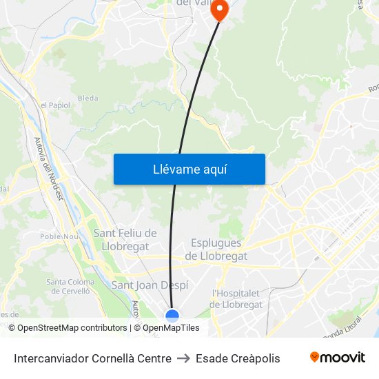 Intercanviador Cornellà Centre to Esade Creàpolis map