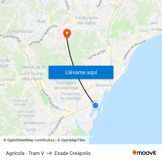 Agrícola - Tram V to Esade Creàpolis map